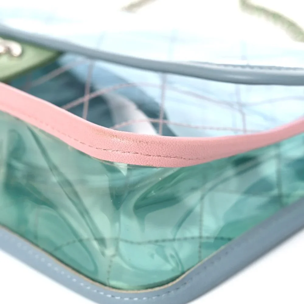 CHANEL Lambskin PVC Quilted Mini Coco Splash Flap Blue Green - Picture 6 of 6